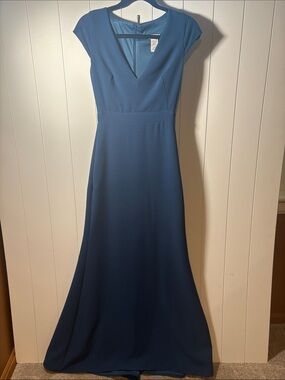 Rubber Ducky Long gown dress beautiful teal crepe fabric lined S
